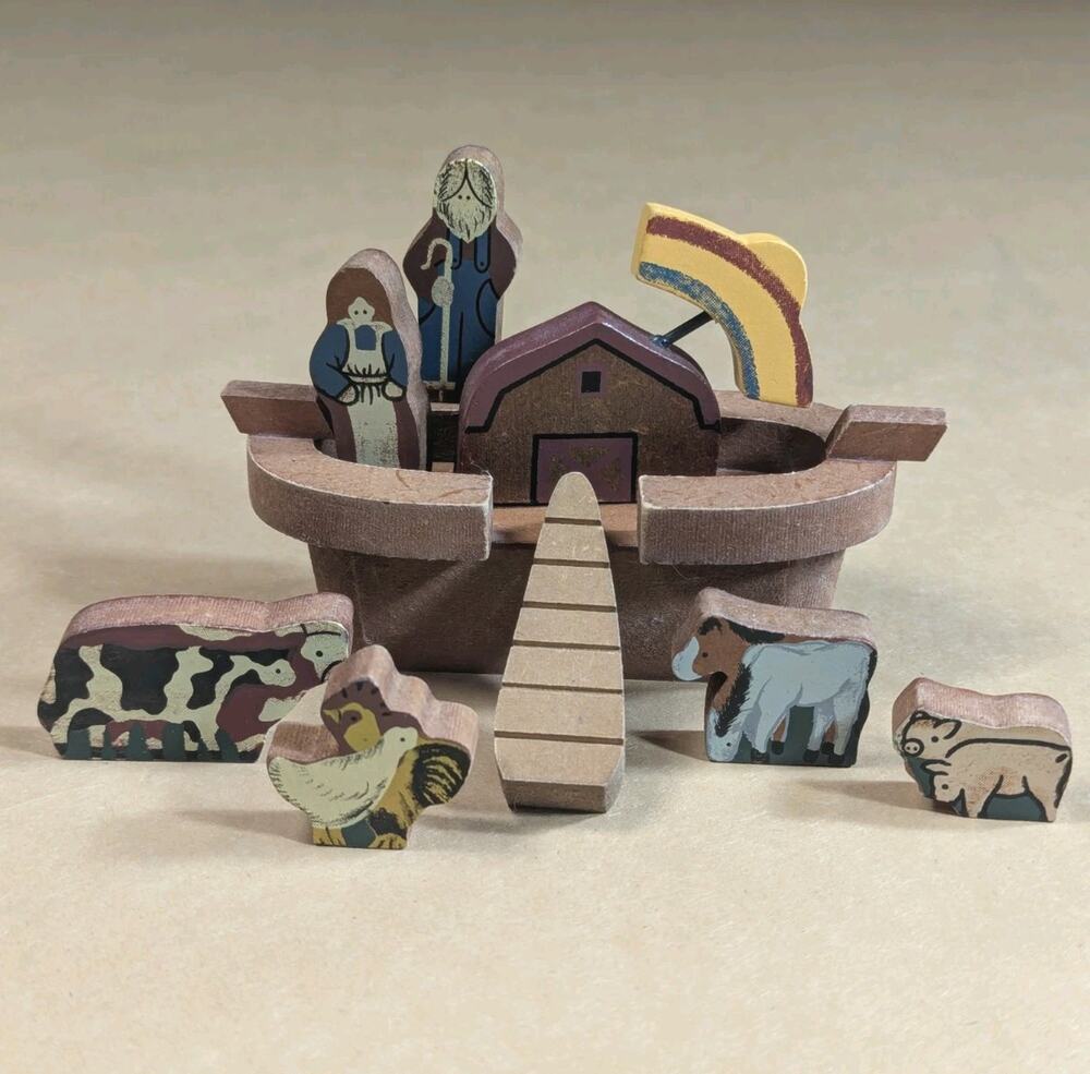 Vintage 1992 Tender Heart Treasures Wooden Noah's Ark Miniature Taiwan